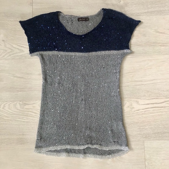 Lara Fabio Designer Scoop Neck Metallic Crochet Knit Sparkly Sweater Blouse - Picture 7 of 16